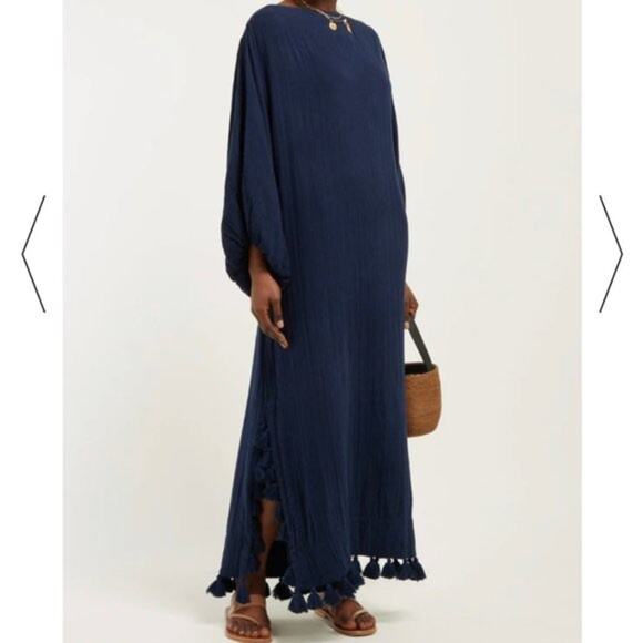 Rhode NWT Navy Blue Cotton Cover Up Tassel Delilah Maxi Dress - Small - Picture 1 of 10